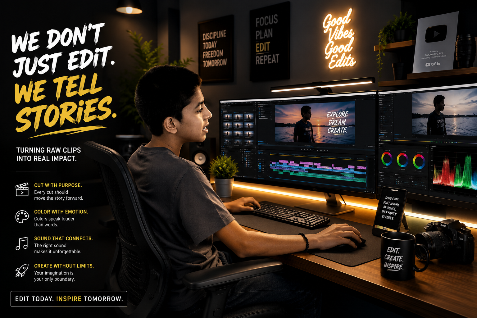 At Zaroon Explores, we don’t just edit videos and photos—we create content that grabs attention, tells your story, and helps your brand stand out. Whether you’re a YouTuber, influencer, entrepreneur, or business owner, we deliver professional editing that leaves a lasting impression.